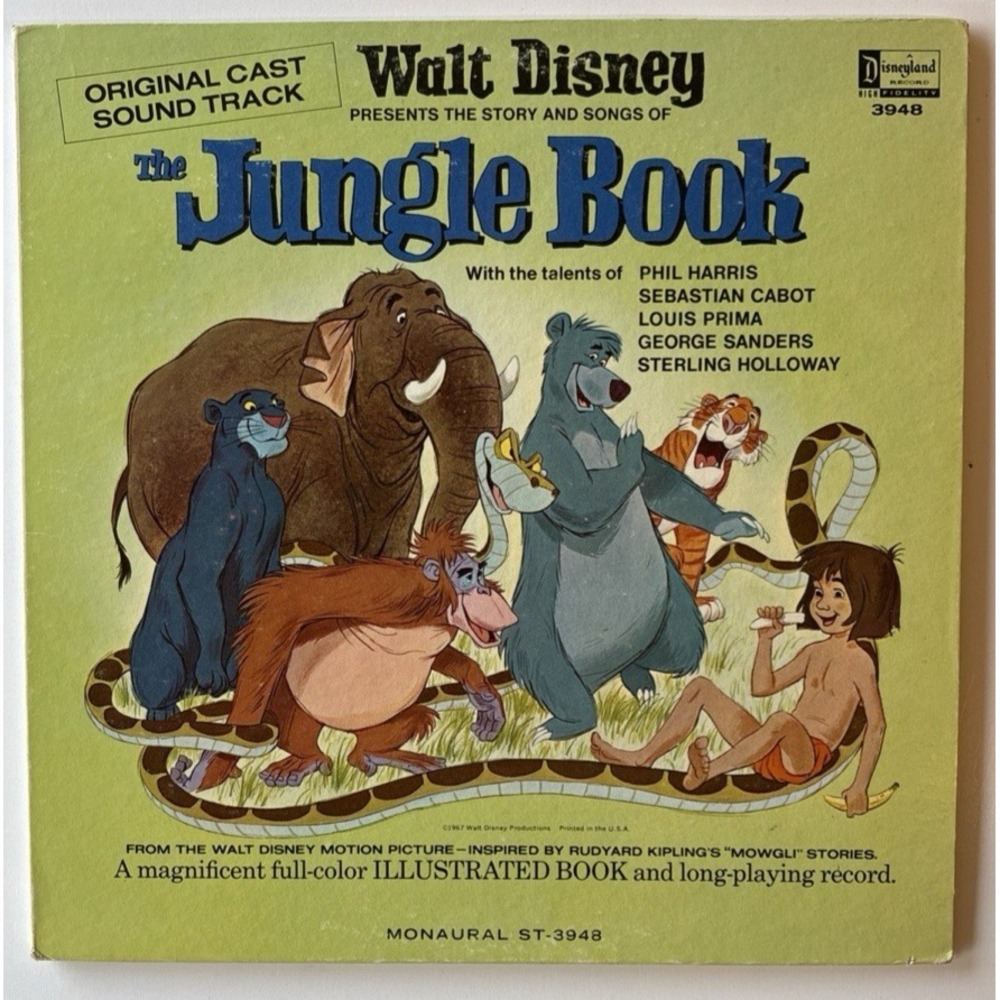 Disneyland Records Jungle Book w/Book Mono ST3948 LP/Vinyl (19E)